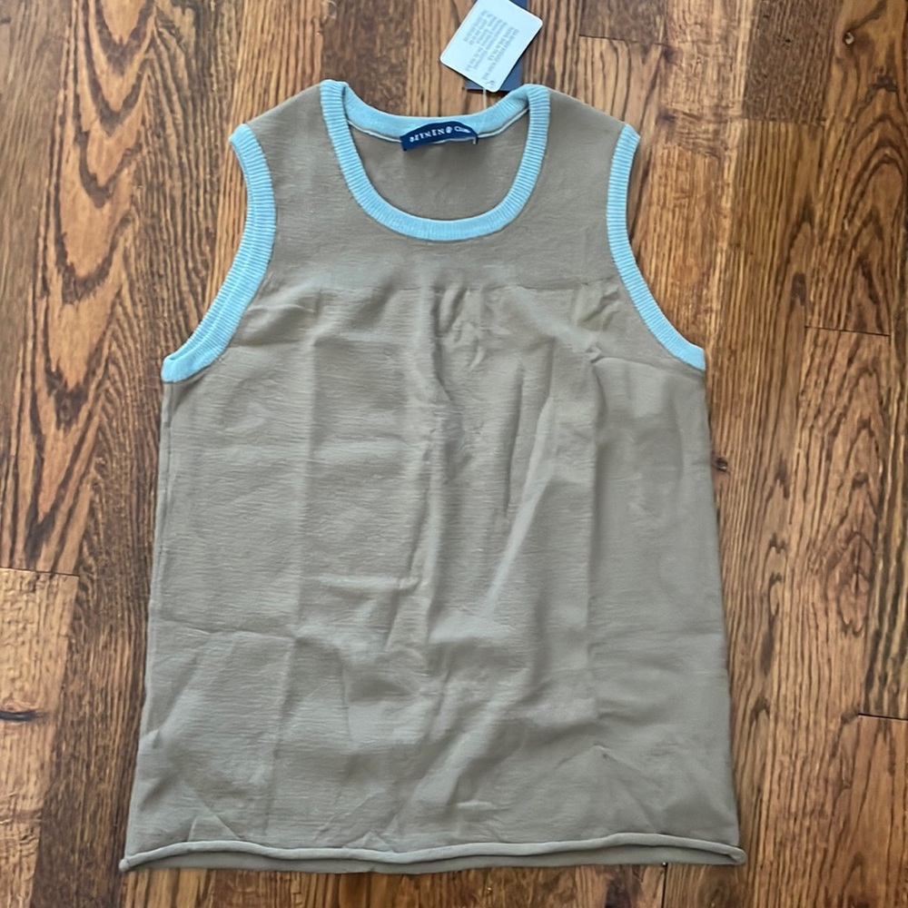 NWT BEYMEN CLUB coffee and blue trim top XS